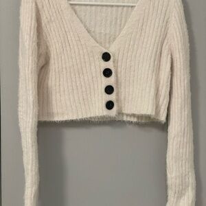 Cream Ribbed Button-Up Cardigan